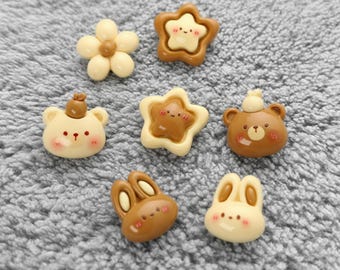 Kawaii Resin Buttons - Bear, Bunny, Flower – Scrapbooking, Crafts