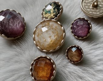ensemble de boutons vintage en résine feuille d'or | décoratifs colorés ronds | DIY couture d'embellissements pour vêtements
