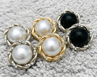 Vintage Luxury Pearl Rhinestone Shank Button | Elegant Gold Silver Twisted Edge Button for Coat Cardigan | Sewing Button