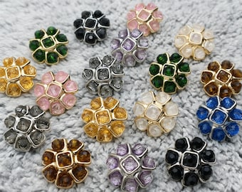 Vintage Crystal Shank Metal Buttons, Old Money Luxury Jewel Buttons for Cardigan, Tweed Jacket Buttons, Elegant Sewing Craft Accessories