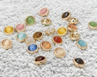 11mm Cat Eye Stone Buttons with Gold Metal Rim, Vintage Shank Buttons for Sewing, Cardigans, Doll & Pet Clothing, High-End Craft Supplies
