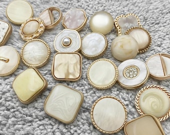 Boutons élégants en nacre dorée à coudre, boutons décoratifs vintage crème ivoire pour blazers, cardigans, créations DIY - Carré rond mixte