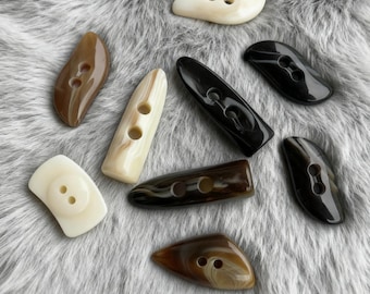 Resin Toggle Buttons for Coats Sweaters Crafts | Brown Black Cream Two-Hole Buttons | Decorative Sewing Supplies, DIY Knitting Fasteners