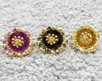 Vintage Gold Floral Enamel Buttons, Decorative Shank Button for Sewing, Cottagecore Metal Cardigan Button, Old Money Sewing Notions