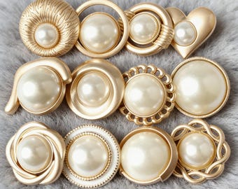 Vintage Gold Pearl Buttons for Sewing,Metal Shank Buttons for Cardigan Coat Blazer,Decorative High End Jewelry Buttons
