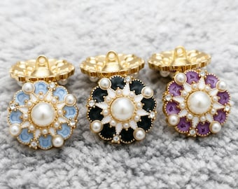 Vintage Style Pearl Rhinestone Buttons, Luxury Enamel Shank Buttons for Sewing Cardigans Coats, Decorative Metal Buttons