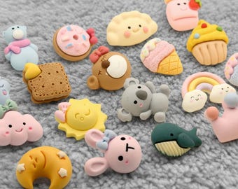 Guziki żywiczne Kawaii do szycia – kształty zwierząt i jedzenia – zestaw 6 elementów