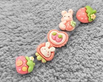 Kawaii Resin Knöpfe zum annähen: Teddybären, Hasen, Kekse - 6-teiliges Set