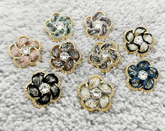 Flower Tweed Buttons with Rhinestone, Gold Shank Buttons for Cardigans Blazers Suits, Vintage Woven Floral Buttons for Sewing Knitting Craft