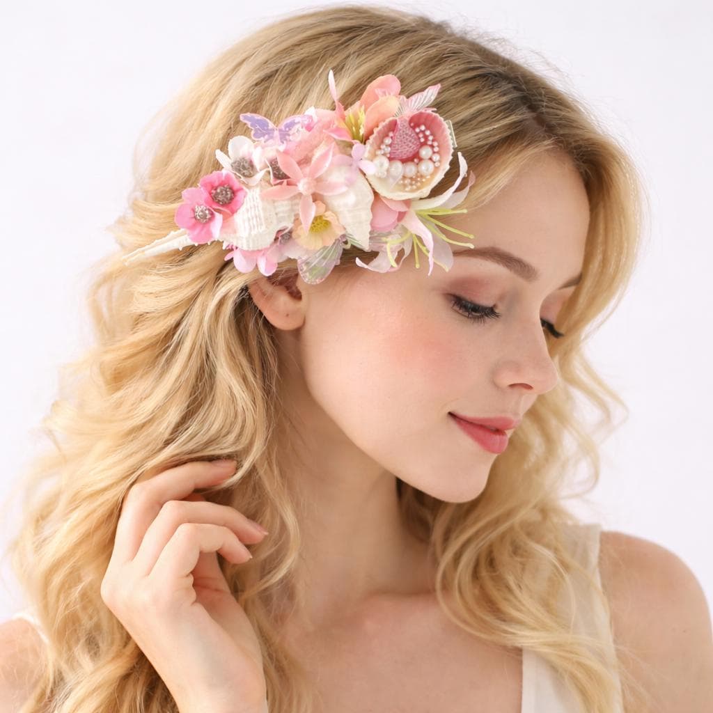 Seashell Mermaid Hair Clip | Handmade Pink Floral Barrette | Ocean