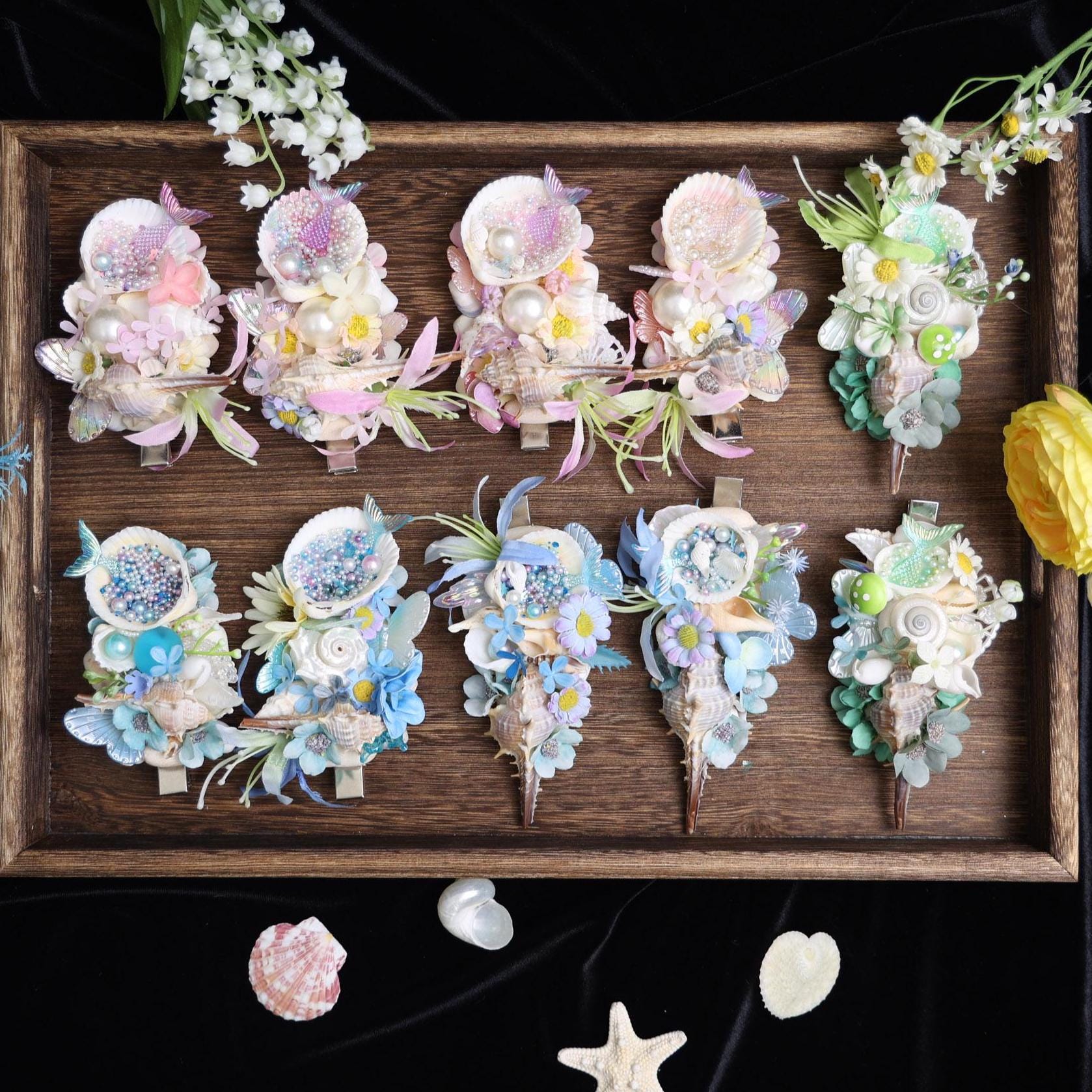 Seashell Mermaid Hair Clip | Handmade Pink Floral Barrette | Ocean