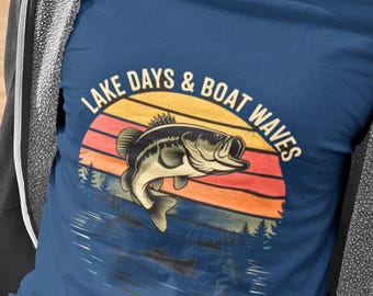 Retro Bass Fishing Sunset PNG: Lake Life Clipart (Digital Download)