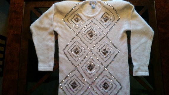 White Be-Jeweled Sweater - image 1