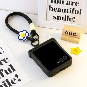 Korean Cute Klein Blue Phone Case with Flower Rope for Samsung Galaxy Z Flip7/6/5/4/3, Z Flip7FE & Razr 50/60 Ultra
