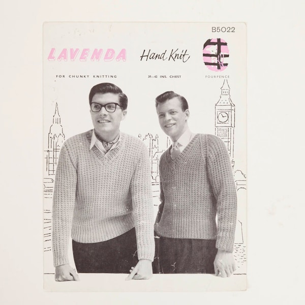 Lavenda Hand Knit Men's Jumper / Sweater Vintage Knitting Pattern, 1960s Knitting Pattern