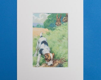 Dog with Rabbits - Print from a Vintage Ladybird Book