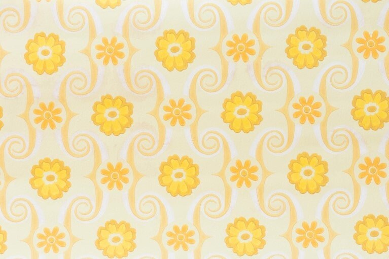 Vintage Yellow Floral Wallpaper 1970s Full Roll Etsy Vintage Yellow Floral Wallpaper 1970s Full Roll Etsy