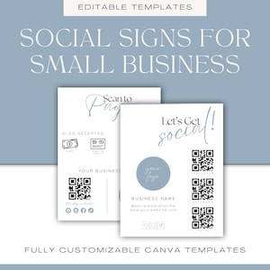 Social Media Sign Template, Small Business Sign Template, Social Media Business Sign, QR Code Sign ,DIY Instagram Facebook Follow Us Sign