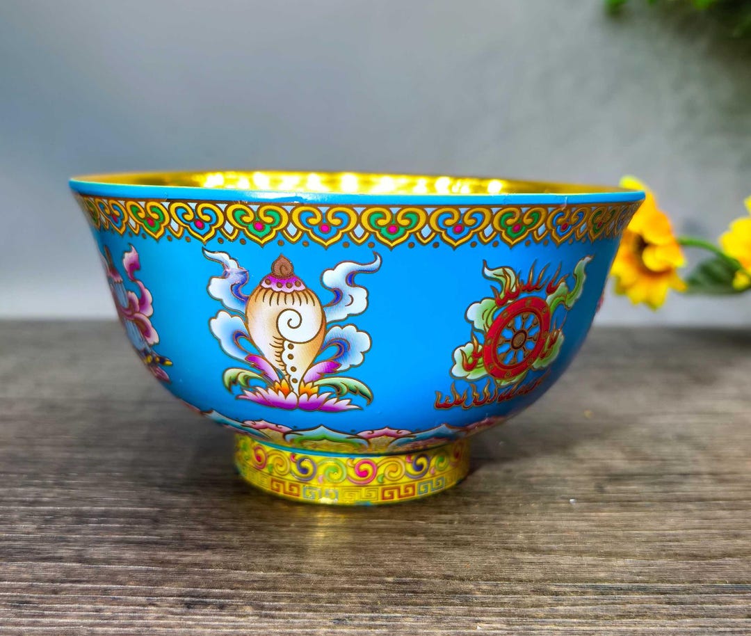 Vintage Brass Carved Blue Eight Treasure Bowl--feng Shui Statue - Etsy