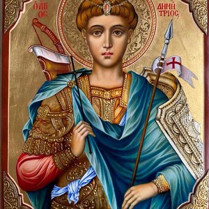 Saint Demetrios icon Hand Painted Byzantine Orthodox Christian 30 cm x 40 cm gift