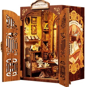 Librería oculta completamente ensamblada con luces LED: decoración artesanal para estanterías.