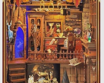 W pełni zmontowany kącik książkowy Magic Studio z oświetleniem LED – ręcznie robiony element dekoracyjny regału na książki