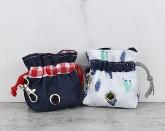 Dog leash poo bag holder, waste bag holder, drawstring bag