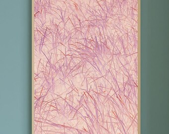 Stampa murale astratta con erba rosa, arte murale retrò alla moda per bambini o decorazioni per la cameretta dei bambini, vivace, pronta da appendere, regalo per la casa, DOWNLOAD DIGITALE
