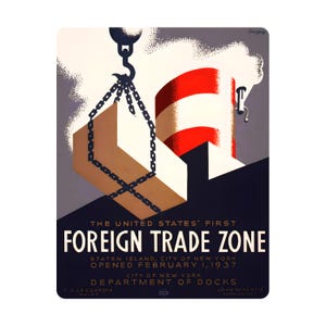 Harry Herzog Foreign Trade Zone Magnetic Wall Art 11x14, Vintage Railroad Poster, Train Decor, Railway Gift, Fridge Magnet