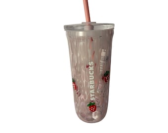 Starbucks Pink Drink Strawberry Glass Tumbler 16oz Grande with Straw NWT