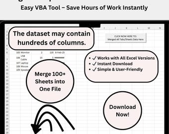 Fusion de feuilles Excel VBA | Combinez plusieurs feuilles en une | Téléchargement instantané