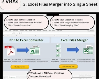 Offre groupée Excel VBA | Convertisseur PDF en Excel + outil de fusion de fichiers | Automatisation des données | Combinez des classeurs et extrayez des données rapidement