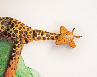 Soft sculpture statement brooch nature lover wild life textile sculpture taxidermy, unique animal giraffe art jewellery eco friedly