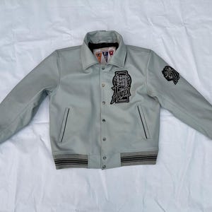 Men’s Real Cowhide Leather Flight Jacket – Silver USA Bomber Style