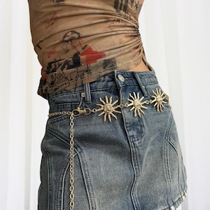 Chaîne de taille vintage punk hip-hop - Ceinture en métal lune et soleil pour femme, ceinture chaîne taille haute réglable pour robes et vêtements streetwear