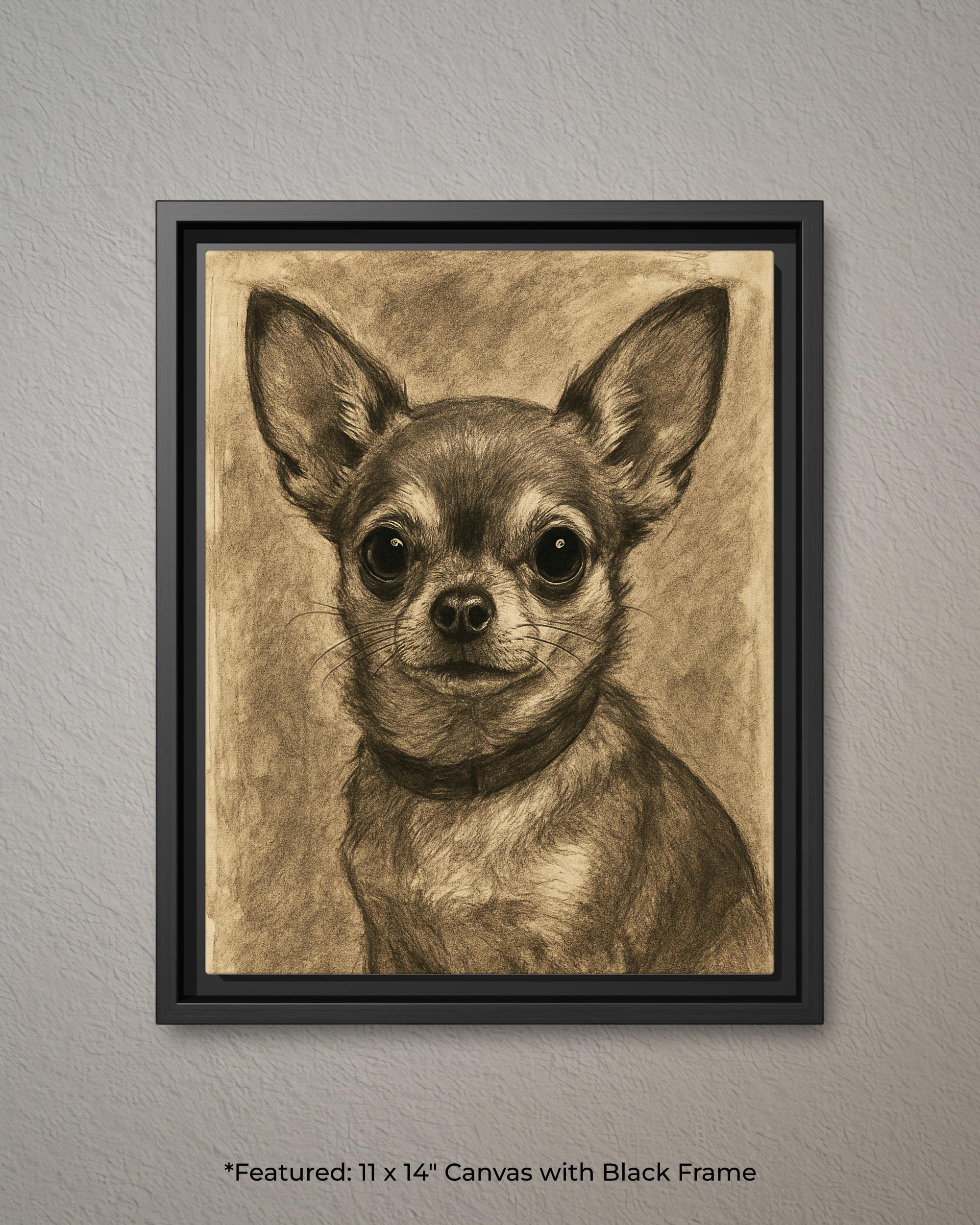 Chihuahua Dog pet portrait canvas artwork - Charcoal ink sketch inspired wall art print
