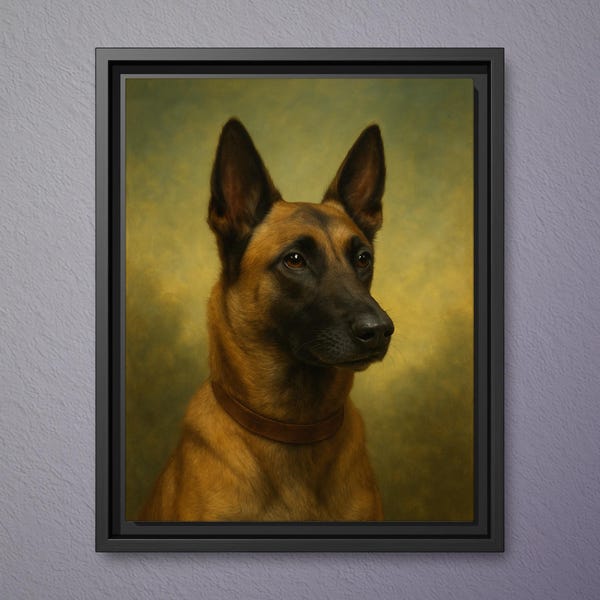 Belgian Malinois Dog pet portrait canvas artwork - Neoclassical portrait inspired wall art print