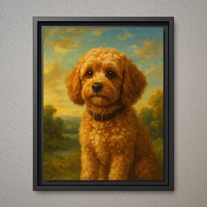 Cavapoo Dog pet portrait canvas artwork - Hudson River School panorama inspired wall art print