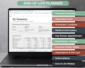End of Life Planner: Google Sheets Estate Organizer (Digital Download) Last Wishes Legacy Planner Just In Case