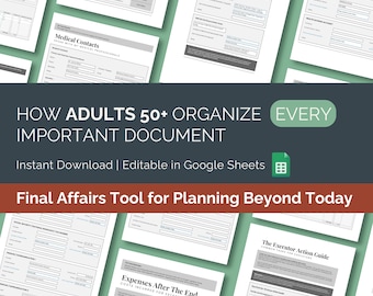 End of Life Planner: Google Sheets Estate Organizer (Digital Download) Last Wishes Legacy Planner Just In Case