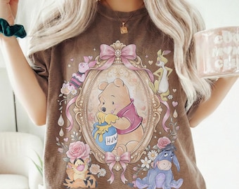 Comfort Colors® Watercolor Coquette Bow Winnie The Pooh Shirt, Retro Pooh Bear Friends Tee, Magic Kingdom Disneyland Trip, Disney Family Tee