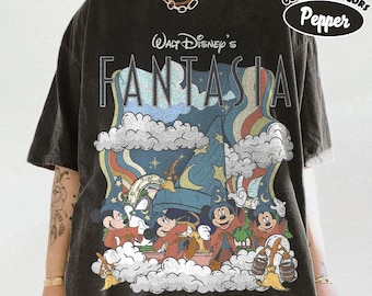 Comfort Colors Vintage Fantasia Mickey Mouse Shirt, Sorcerer Wizard & Brooms Tee, Retro Disney Matching Family Shirt, Disney Trip 2026 Shirt