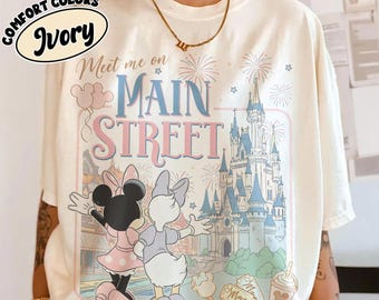 Vintage Comfort Colors®  Meet Me On Main Street Shirts, Retro Minnie And Daisy Besties Tee, Magic Kingdom Castle Tee, Disney Girls Trip Gift