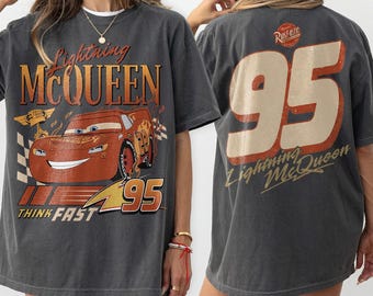 Retro Lightning McQueen Comfort Colors Shirt, Disney Pixar Cars Shirt, Disney Cars McQueen Graphic Tee, Disney Family Vacation Trip Shirt