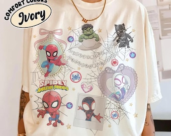 Coquette Spidey and His Amazing Friends Comfort Colors Shirt, Spider-Man Miles Morales Ghost-Spider Hulk Tee, Cute Girl Marvel T-Shirt