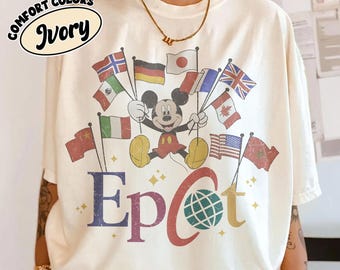 Vintage Comfort Colors® EPCOT Shirt, Mickey Flags of Nations Vintage 90s Style WDW Unisex Tee, Disney EPCOT World Tour, Family Trip Shirt