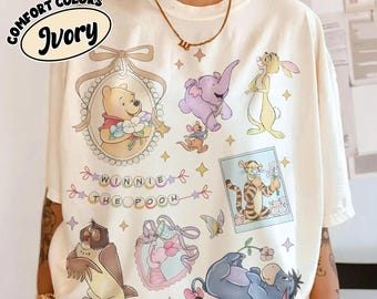 Comfort Colors® Retro Winnie The Pooh Shirt, Watercolor Coquette Bow Pooh Bear Tee, Magic Kingdom 2026 Family Vacation, Disney Trip 2026 Tee