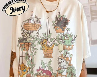 Retro Disney Cats Potted Plants Shirt, Cute Kitten Friends Tee, Disney Cat Characters Shirt, Cat Lover Gift, Family Trip Matching Outfit Tee