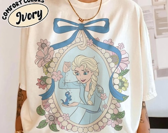 Retro Disney Princess Elsa Coquette Bow Shirts, Frozen Comfort Color Shirts, Disneyland Girl Trip Tee, Magic Kingdom Tee, Disney Family Trip