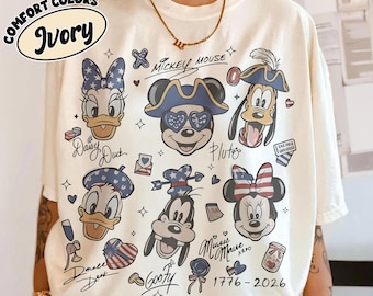 Camiseta retro de Mickey y sus amigos para el 4 de julio, Día de la Independencia Patriótica 1776-2026, 250 aniversario de Disney en Estados Unidos, camiseta para el viaje de verano a Estados Unidos de Disney
